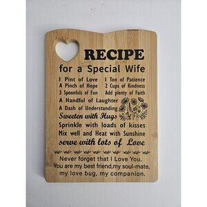 Recipe For A Special Wife Decorative Cutting Board Gift 8.75in X 11.5in X 0.5in